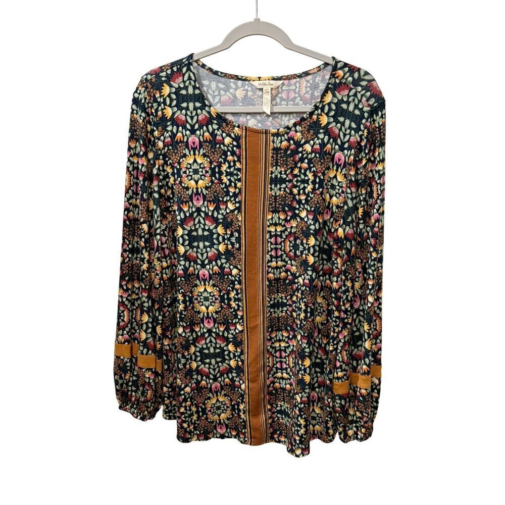 Matilda Jane Floral Long Sleeve Tunic Top With Orange Stripe Detail Size L